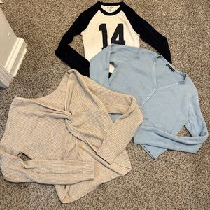 Brandy Melville V-Neck Sweater Trio - Black, Blue, Beige